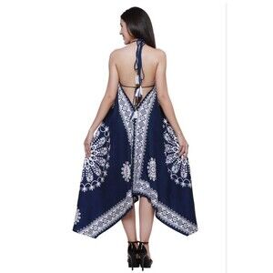 Advance Apparels Batik Boho Hippie Maxi Halter Dress with Handkerchief Hem OS